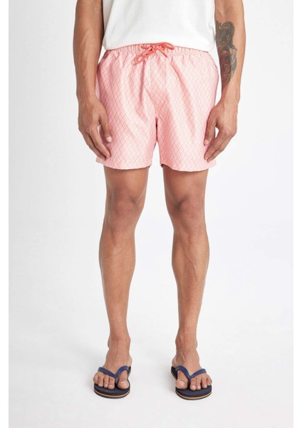 Desenli File Astarlı Kısa Boy Deniz Şortu B7442AX24HS