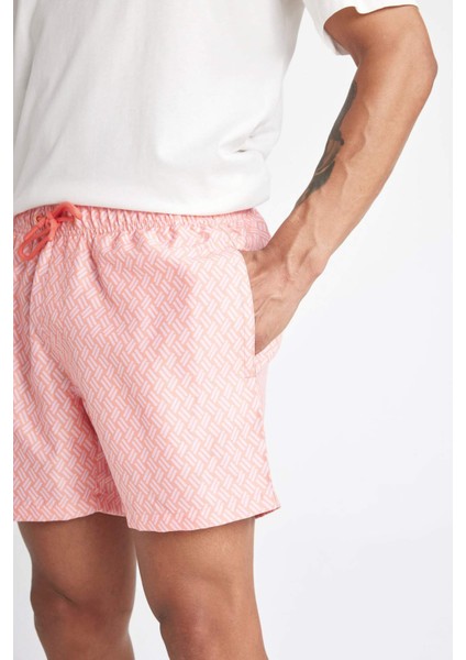 Desenli File Astarlı Kısa Boy Deniz Şortu B7442AX24HS