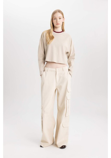 Coool Loose Fit Bisiklet Yaka Basic Düz Uzun Kollu Tişört