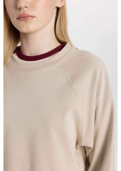 Coool Loose Fit Bisiklet Yaka Basic Düz Uzun Kollu Tişört