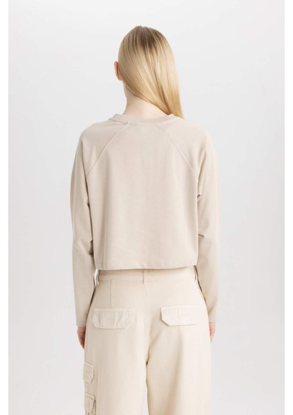 Coool Loose Fit Bisiklet Yaka Basic Düz Uzun Kollu Tişört