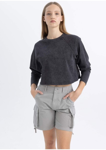 Coool Loose Fit Yıkamalı Soluk Efektli Uzun Kollu Tişört