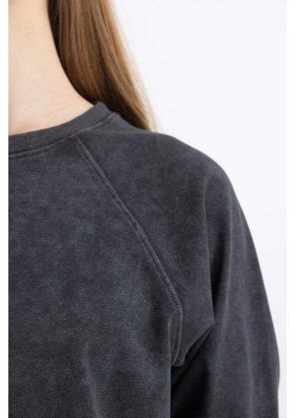 Coool Loose Fit Yıkamalı Soluk Efektli Uzun Kollu Tişört