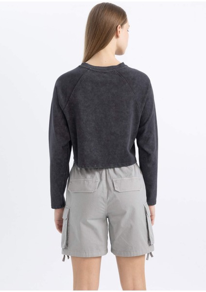 Coool Loose Fit Yıkamalı Soluk Efektli Uzun Kollu Tişört