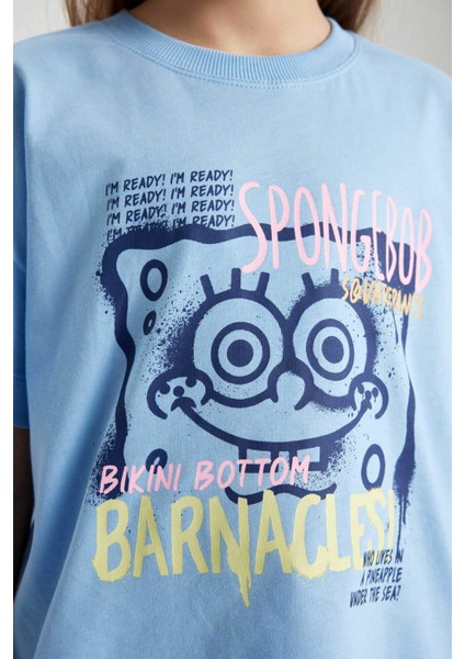 Kız Çocuk SpongeBob Bisiklet Yaka Kısa Kollu Crop Tişört C4679A824SM