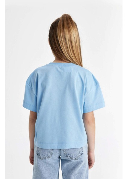 Kız Çocuk SpongeBob Bisiklet Yaka Kısa Kollu Crop Tişört C4679A824SM