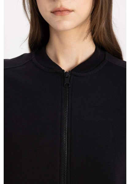 Oversize Geniş Kalıp Bomber Mont Ceket Kolej Yaka Basic Düz Fermuarlı Cepli C1819AX24SP