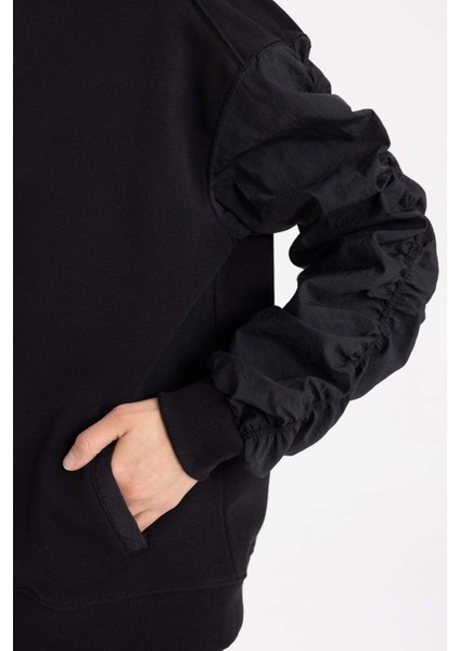 Oversize Geniş Kalıp Bomber Mont Ceket Kolej Yaka Basic Düz Fermuarlı Cepli C1819AX24SP