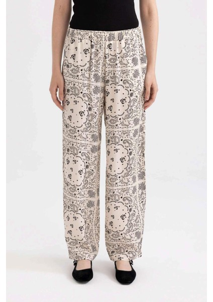 Regular Fit Şal Desenli Viskon Plaj Pantolonu-Fall in Love C3159AX24SM