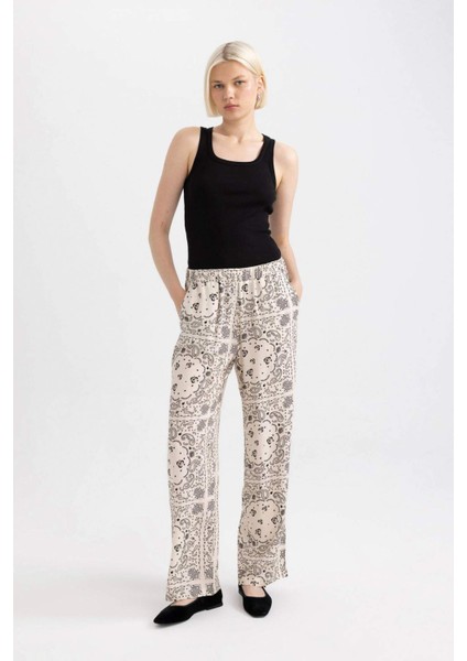Regular Fit Şal Desenli Viskon Plaj Pantolonu-Fall in Love C3159AX24SM