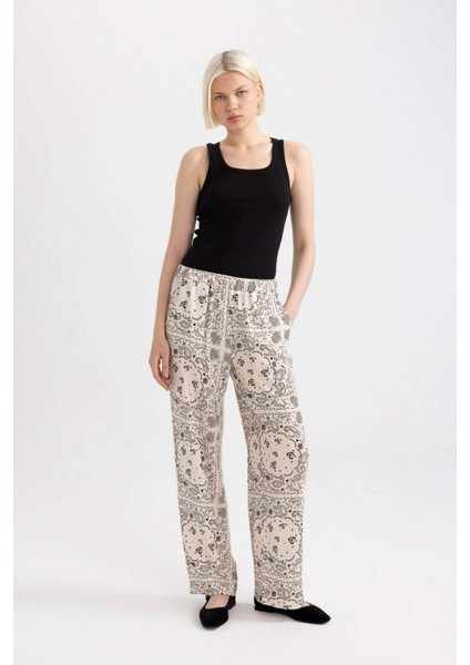 Regular Fit Şal Desenli Viskon Plaj Pantolonu-Fall in Love C3159AX24SM