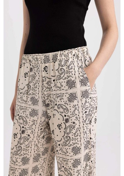 Regular Fit Şal Desenli Viskon Plaj Pantolonu-Fall in Love C3159AX24SM