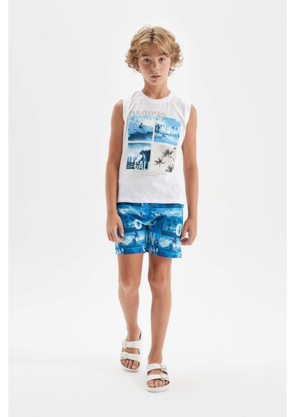 Erkek Çocuk 2'li Takım Baskılı Kolsuz Tişört Deniz Şortu C4571A824HS