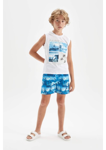 Erkek Çocuk 2'li Takım Baskılı Kolsuz Tişört Deniz Şortu C4571A824HS