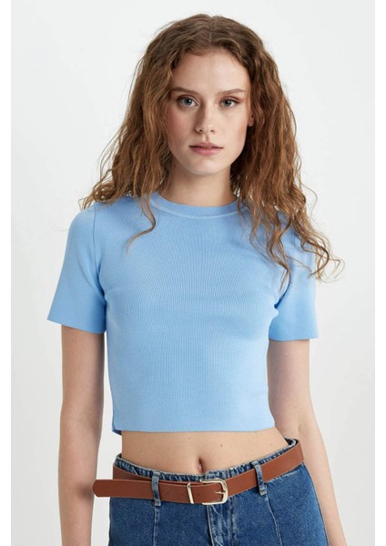 Fitted Bisiklet Yaka Kısa Kollu Triko Tişört C1898AX24SP