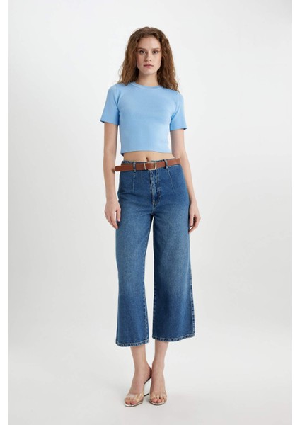 Fitted Bisiklet Yaka Kısa Kollu Triko Tişört C1898AX24SP