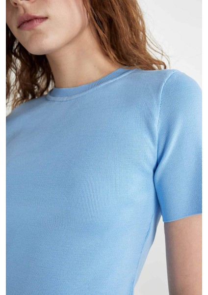 Fitted Bisiklet Yaka Kısa Kollu Triko Tişört C1898AX24SP