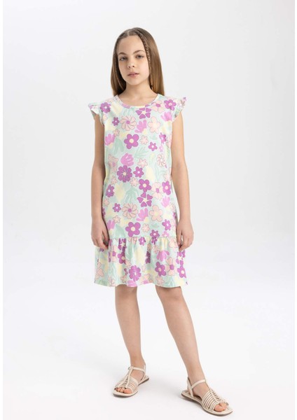 Kız Çocuk Yarım Kollu Çiçekli Elbise C2962A824SM
