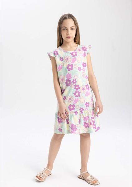 Kız Çocuk Yarım Kollu Çiçekli Elbise C2962A824SM