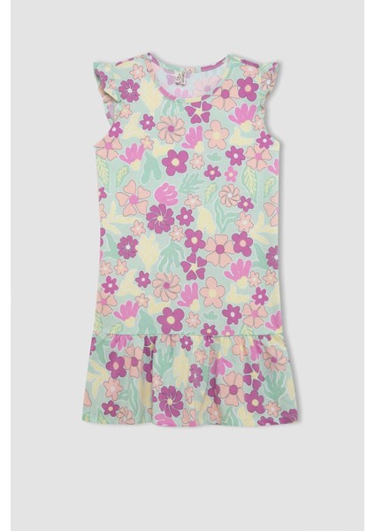 Kız Çocuk Yarım Kollu Çiçekli Elbise C2962A824SM