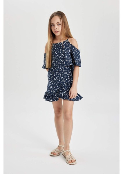 Kız Çocuk 2'li Takım Çiçekli Kısa Kollu Bluz Beli Lastikli Etek C3812A824SP