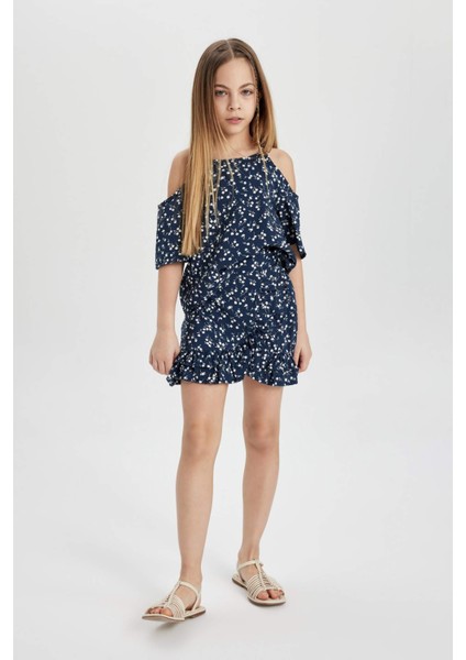 Kız Çocuk 2'li Takım Çiçekli Kısa Kollu Bluz Beli Lastikli Etek C3812A824SP