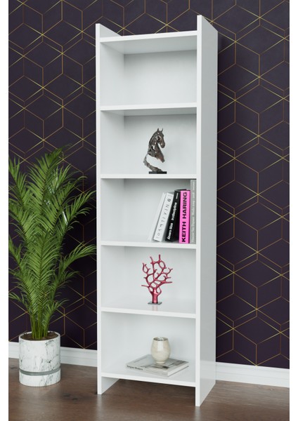 5 Raflı Beyaz Kitaplık Ofis Evrak Çok Amaçlı Kitaplığı