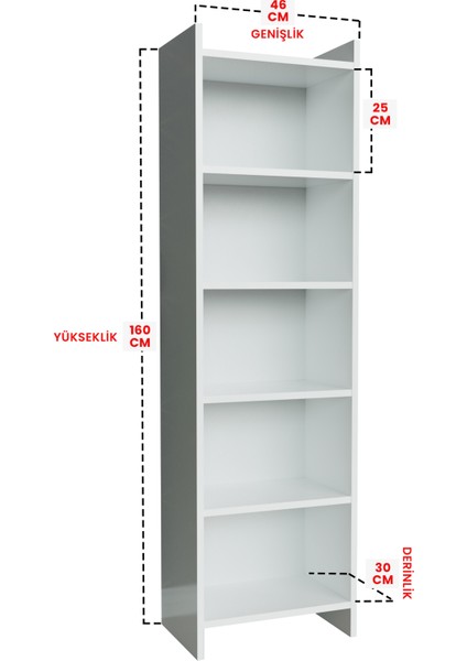 5 Raflı Beyaz Kitaplık Ofis Evrak Çok Amaçlı Kitaplığı fırsatları