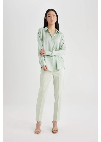 Sigaret Saten Kumaş Pantolon Normal Bel Basic Düz Beli Lastikli Düz Paça J8743AZ24SM