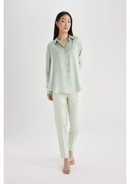 Sigaret Saten Kumaş Pantolon Normal Bel Basic Düz Beli Lastikli Düz Paça J8743AZ24SM