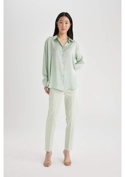 Sigaret Saten Kumaş Pantolon Normal Bel Basic Düz Beli Lastikli Düz Paça J8743AZ24SM