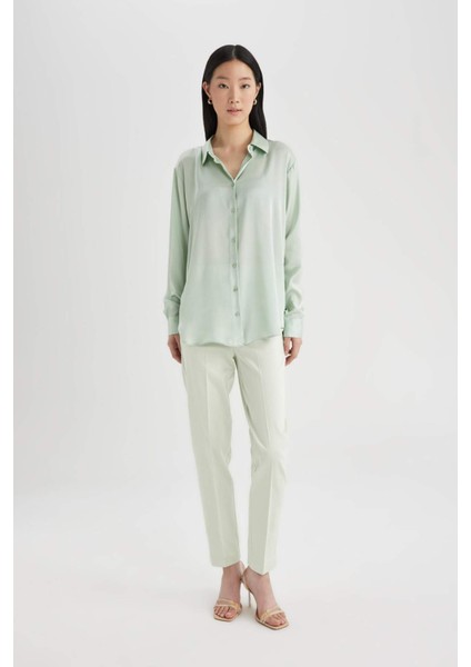 Sigaret Saten Kumaş Pantolon Normal Bel Basic Düz Beli Lastikli Düz Paça J8743AZ24SM