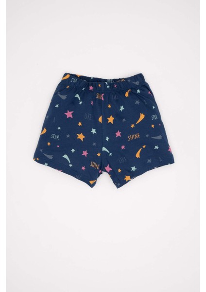 Kız Bebek Penye Pijama Takımı Yıldız Desenli Karanlıkta Parlayan Kısa Kollu Üst Şort C3483A524HS