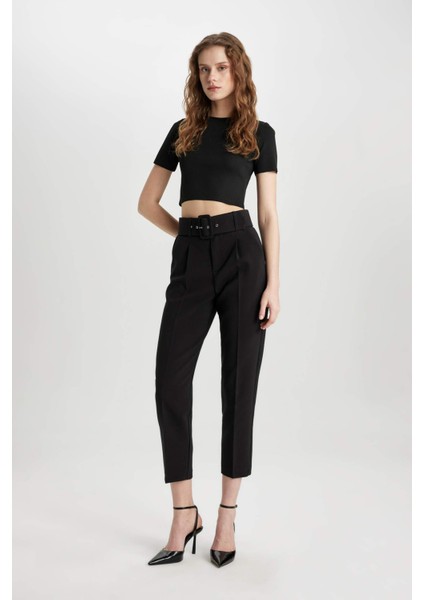 Fitted Bisiklet Yaka Kısa Kollu Triko Tişört C1898AX24SP