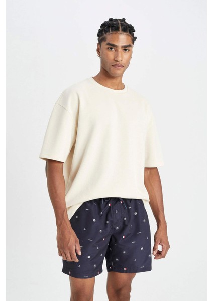 Regular Fit Desenli File Astarlı Kısa Boy Deniz Şortu M8328AZ24HS