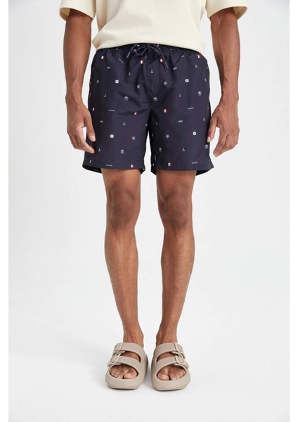Regular Fit Desenli File Astarlı Kısa Boy Deniz Şortu M8328AZ24HS