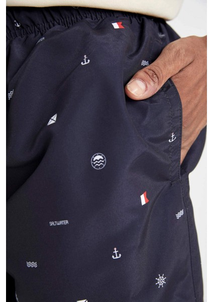 Regular Fit Desenli File Astarlı Kısa Boy Deniz Şortu M8328AZ24HS