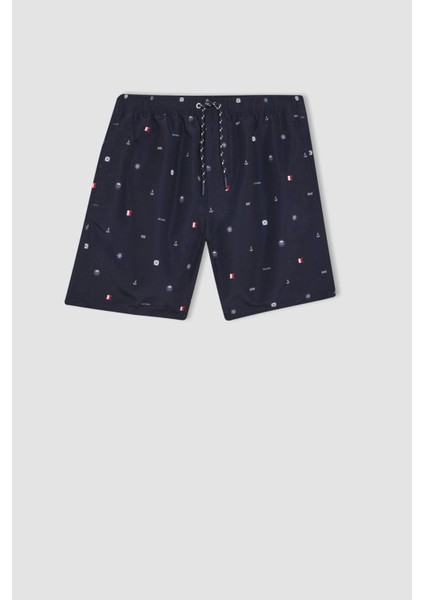 Regular Fit Desenli File Astarlı Kısa Boy Deniz Şortu M8328AZ24HS