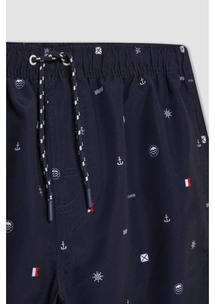 Regular Fit Desenli File Astarlı Kısa Boy Deniz Şortu M8328AZ24HS