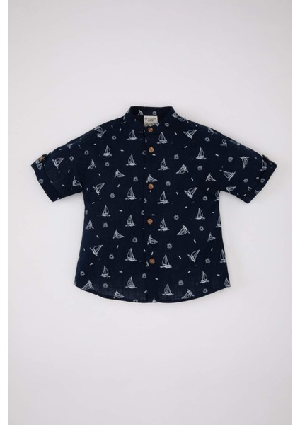 Erkek Bebek Flamlı Poplin Desenli Kısa Kollu Gömlek C3412A524SM