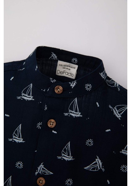 Erkek Bebek Flamlı Poplin Desenli Kısa Kollu Gömlek C3412A524SM