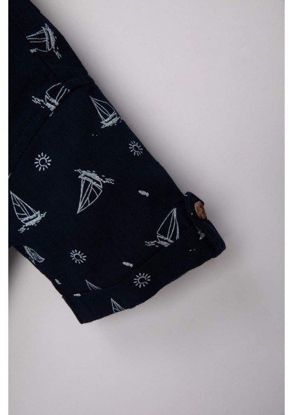 Erkek Bebek Flamlı Poplin Desenli Kısa Kollu Gömlek C3412A524SM