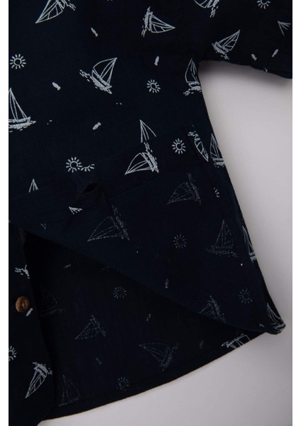 Erkek Bebek Flamlı Poplin Desenli Kısa Kollu Gömlek C3412A524SM