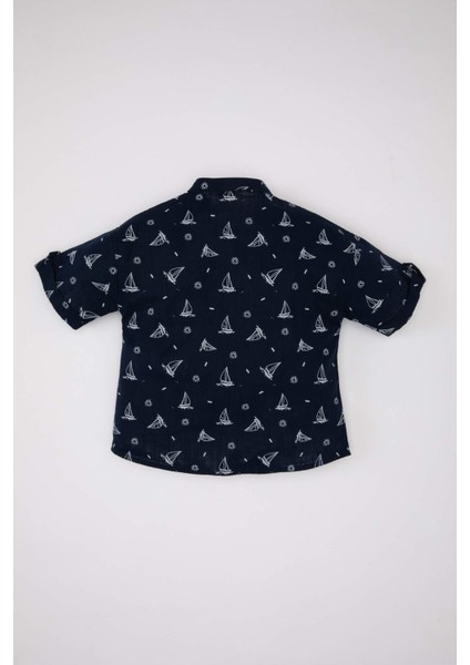 Erkek Bebek Flamlı Poplin Desenli Kısa Kollu Gömlek C3412A524SM