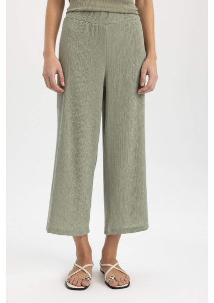 Wide Leg Geniş Bol Paça Normal Bel Bürümcük Kapri Pantolon