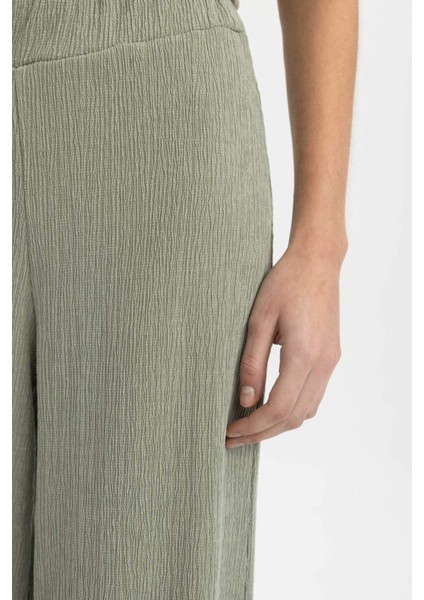 Wide Leg Geniş Bol Paça Normal Bel Bürümcük Kapri Pantolon