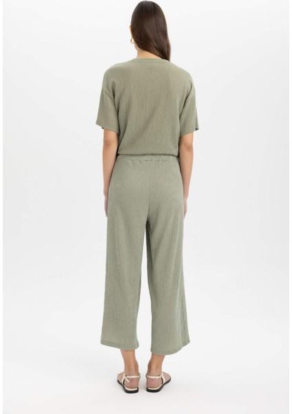 Wide Leg Geniş Bol Paça Normal Bel Bürümcük Kapri Pantolon