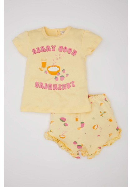 Kız Bebek Baskılı Kısa Kollu Şortlu Pijama Takımı