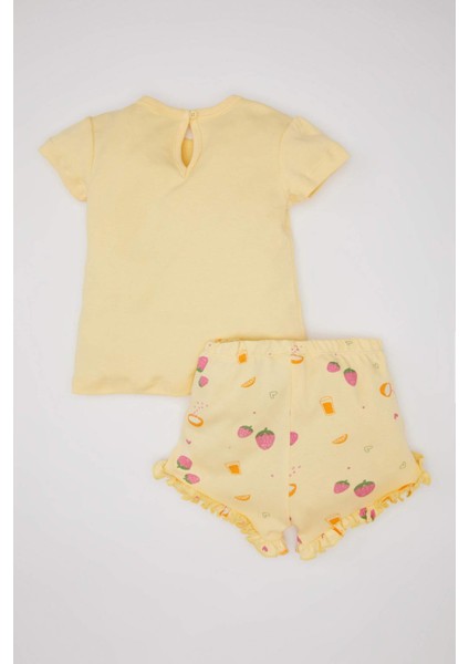 Kız Bebek Baskılı Kısa Kollu Şortlu Pijama Takımı