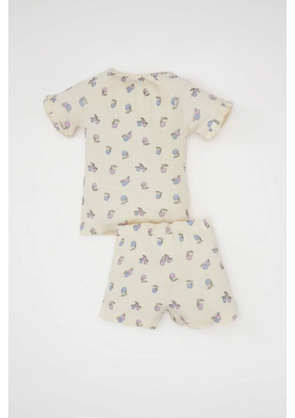 Kız Bebek Pijama Takımı Meyve Desenli Bisiklet Yaka Kısa Kollu Üst Şort C3481A524HS